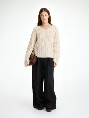 Knitwear By Malene Birger Cierra Cable-knit Sweater Oyster Gray | FR_BB74106