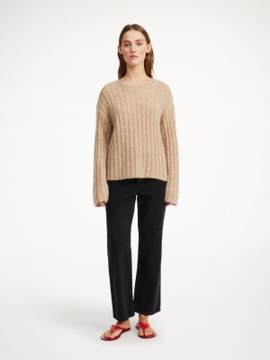 Knitwear By Malene Birger Cierra Ribbed Sweater Beige | FR_BB81489
