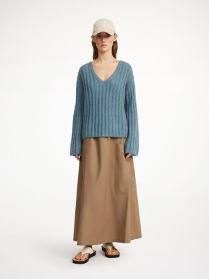 Knitwear By Malene Birger Cimone Ribbed Sweater Cool Water | FR_BB48820