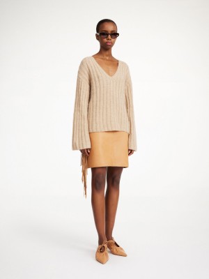 Knitwear By Malene Birger Cimone Ribbed Sweater Beige | FR_BB65413