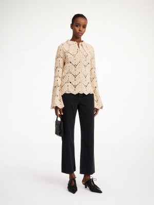 Knitwear By Malene Birger Gwenevere Crochet Shirt Oyster Gray | FR_BB72694